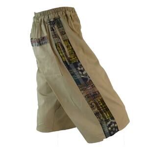 IXCHEL Garment Dyed Patchwork Shorts Men XXL Khaki Ikat Accent Concealed Pocket